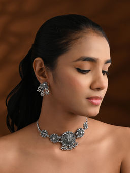 I Jewels - Silver Plated Oxidised Jewellery Set for Women