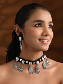 I Jewels - Silver Plated Oxidised Jewellery Set for Women
