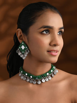 I Jewels - Silver Plated Designer Oxidised Jewellery Set for Women