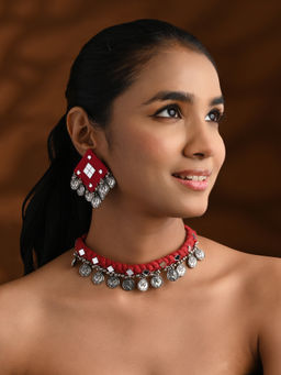 I Jewels - Silver Plated Designer Oxidised Jewellery Set for Women