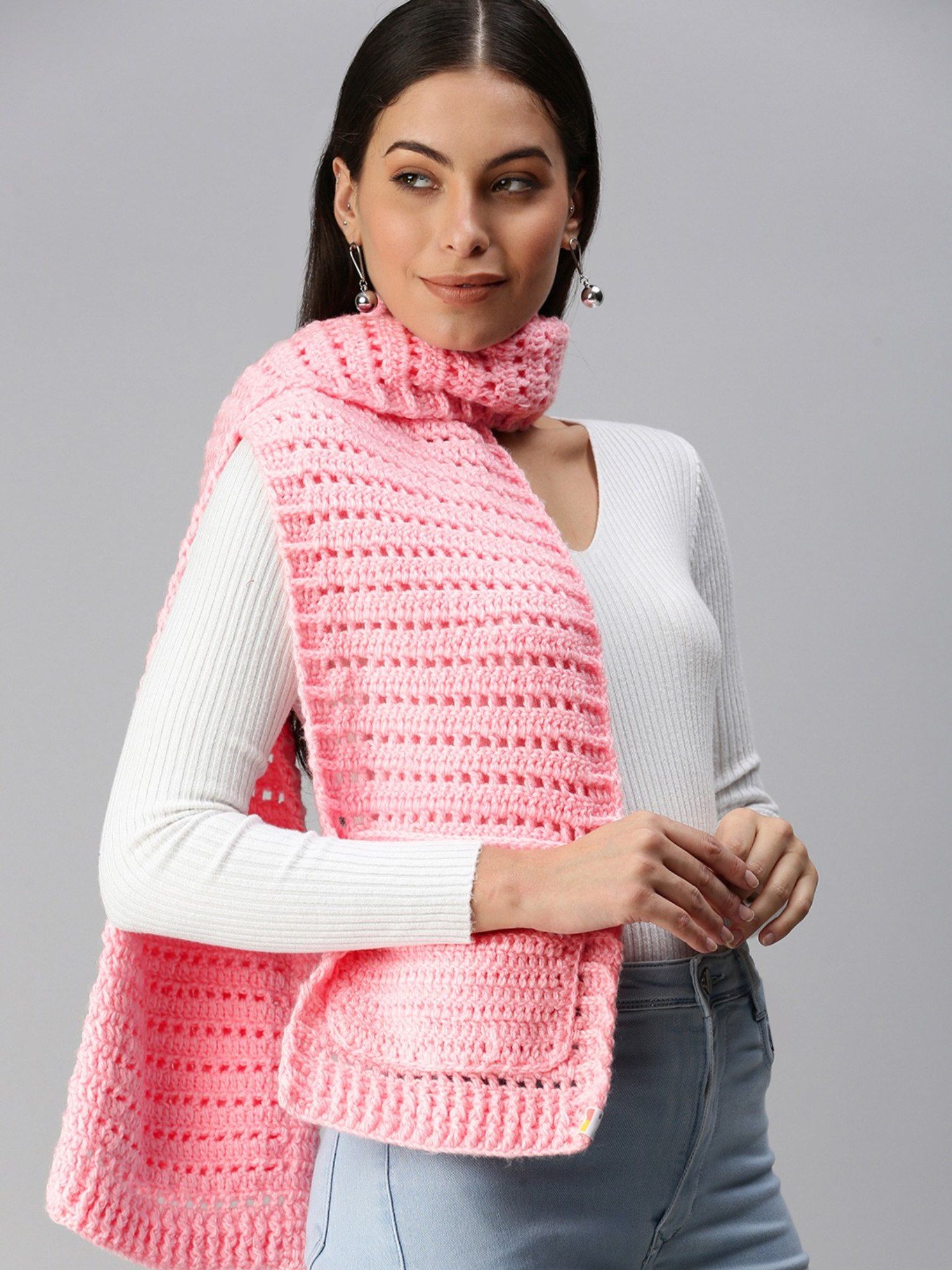 magic needles Women Pink Solid Handmade Scarf-picture-41