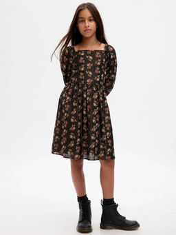 GAP - Girls Black Floral Square Neck Dress