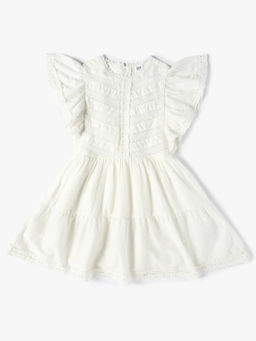 GAP - Girls White Fit and Flare Dress with Lace Trim