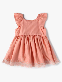 GAP - Girls Peach Embroidered Fit and Flare Dress