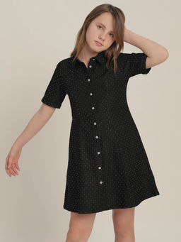 VERO MODA - Girls Black Polka Dot Shirt Dress