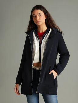 Tommy Hilfiger - Women Navy Blue Regular Fit Polyester Hooded Neck Overlays Jacket