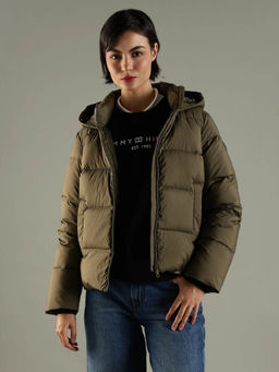 Tommy Hilfiger - Women Green Regular Fit Hooded Neck Puffer Jacket