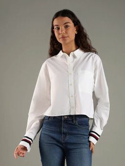 Tommy Hilfiger - Women White Solid Cropped Fit Shirt