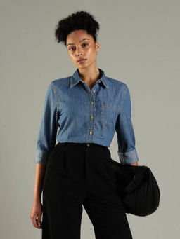 Tommy Hilfiger - Women Blue Solid Regular Fit Shirt