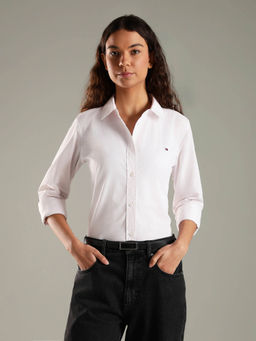 Tommy Hilfiger - Women White Solid Regular Fit Cotton Shirt
