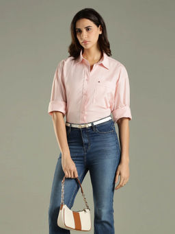 Tommy Hilfiger - Women Pink Solid Oversized Fit Cotton Shirt