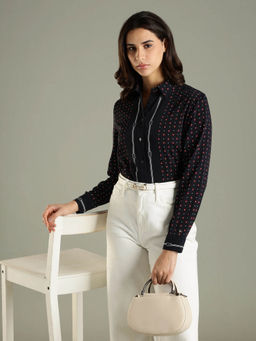 Tommy Hilfiger - Women Navy Blue Floral Printed Relaxed Fit Shirt