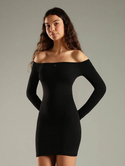 Tommy Hilfiger - Women Cotton Black Off-Shoulder Neck Bodycon Dress