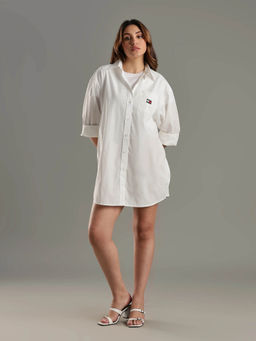 Tommy Hilfiger - Women White Cotton Collar Shirt Dress