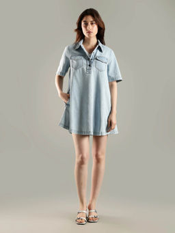 Tommy Hilfiger - Women Blue Cotton Collar Denim Dress
