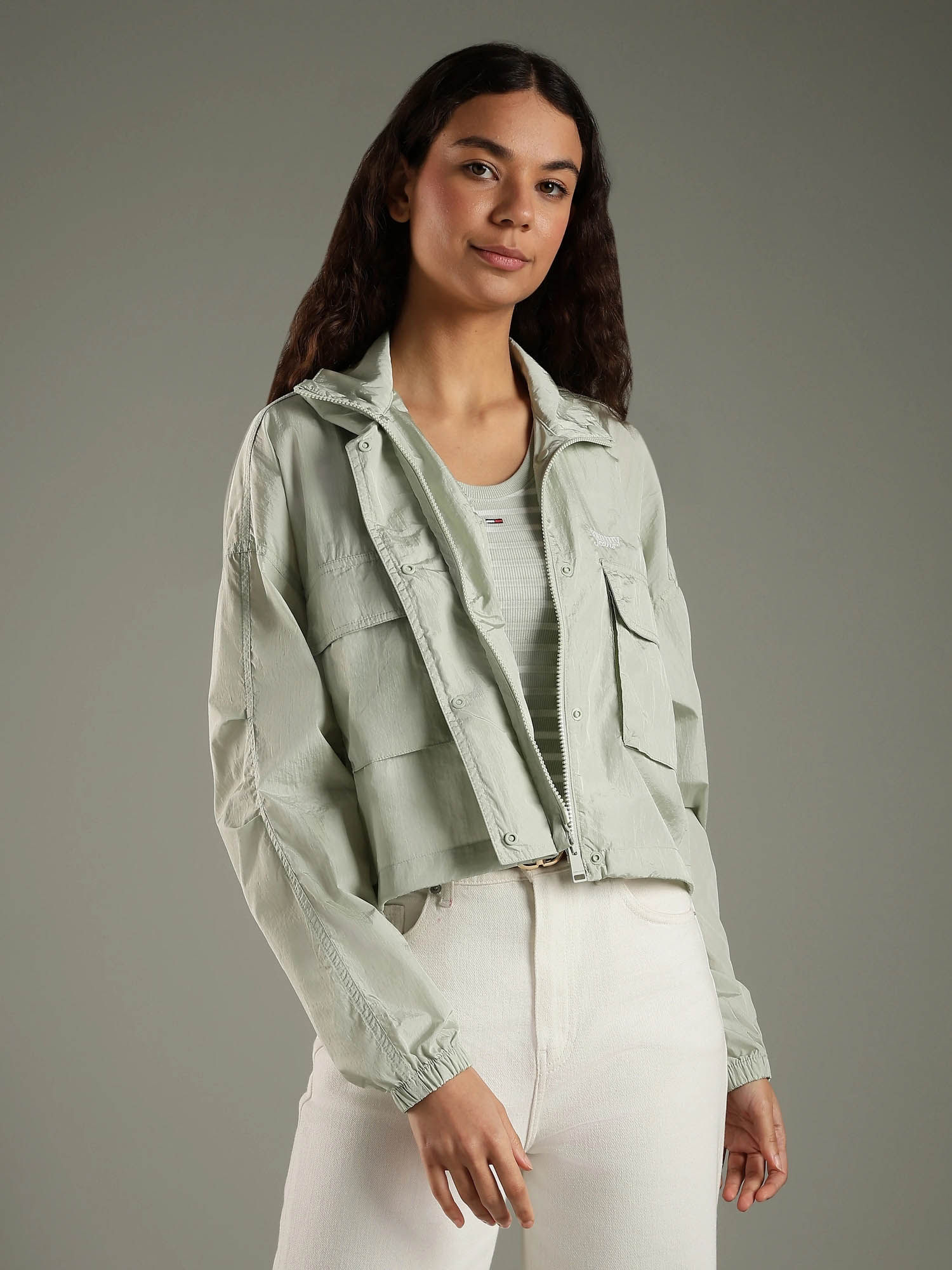 tommy hilfiger Women Grey Relaxed Fit Collar Cropped Jacket-picture-12