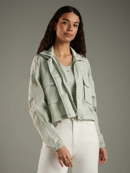 Tommy Hilfiger - Women Grey Relaxed Fit Collar Cropped Jacket