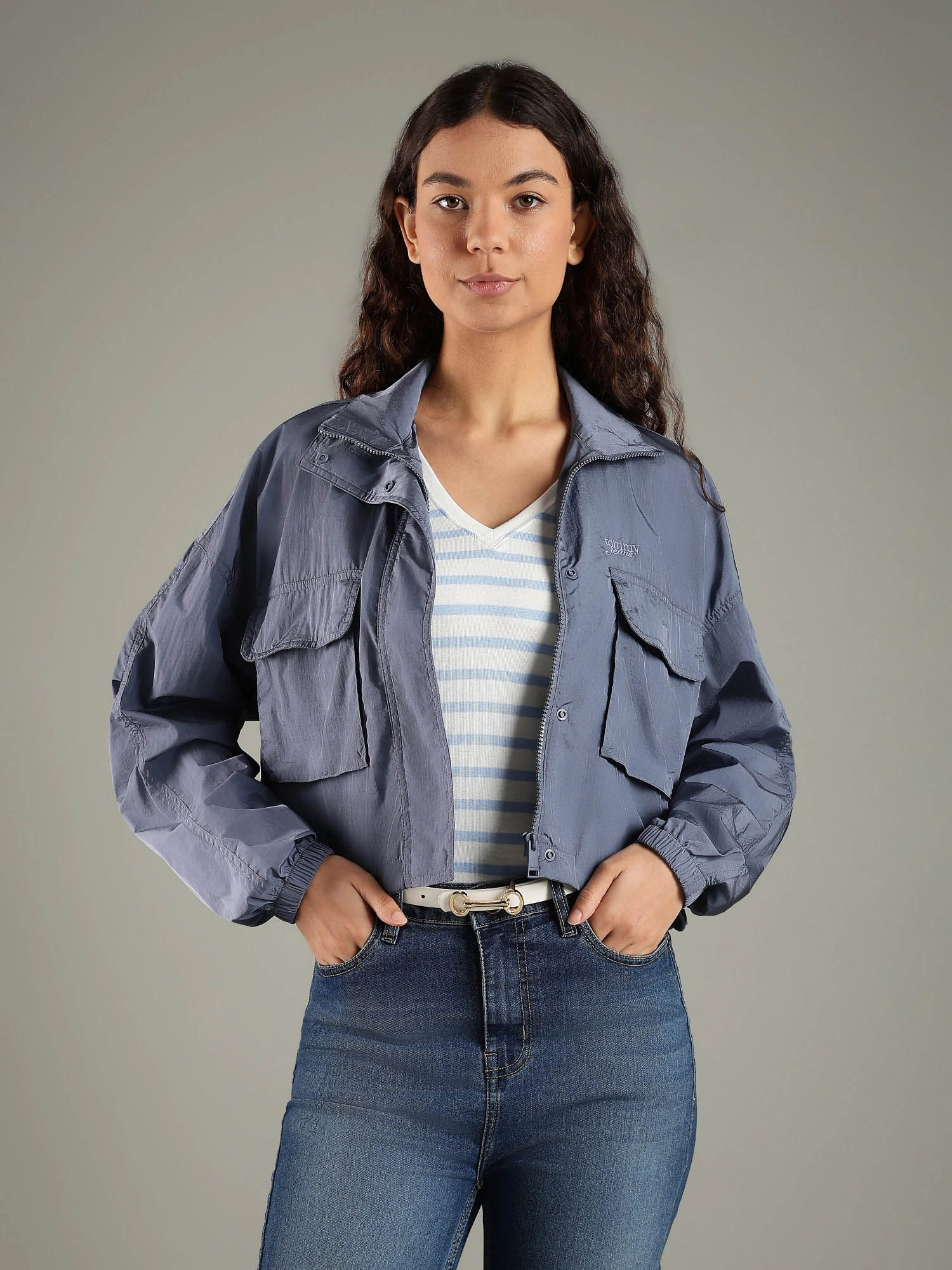 tommy hilfiger Women Blue Relaxed Fit Collar Cropped Jacket-picture-35