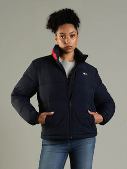 Tommy Hilfiger - Women Navy Blue Relaxed Fit High-Neck Puffer Jacket