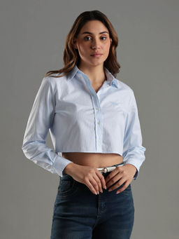 Tommy Hilfiger - Women Blue Striped Cotton Shirt