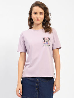 Madame - Disney Mickey Mouse Printed Regular Lavender T-shirt