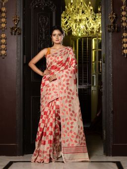 CHARUKRITI - Cream Silk Cotton Handwoven Jamdani Saree