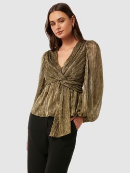 Forever New - Gold Cassidy Metallic Plisse Top