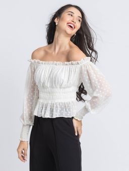 JULO - Snowflake White Self Design Top