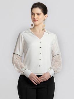 JULO - White Blanc Verve Chic Collar Neck Top