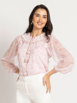 JULO - Pink Floral Printed Serene Rosette Top