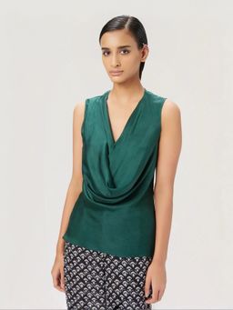 Genes Lecoanet Hemant - Women Green Cowl Neck Sleeveless Top