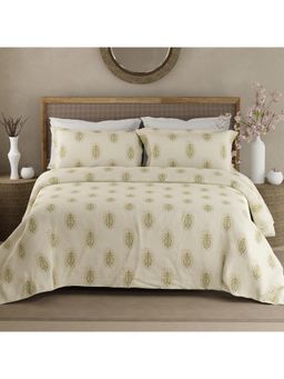 Boutique Living - Indo Musk 100% Kasturi Cotton 200 Tc Cream Floral King Bedsheet with 2 Pillow Covers