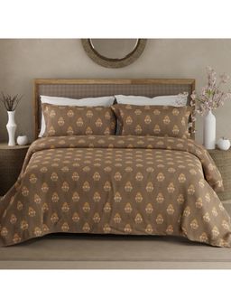 Boutique Living - Indo Musk 100% Kasturi Cotton 200 Tc Brown Floral King Bedsheet with 2 Pillow Covers