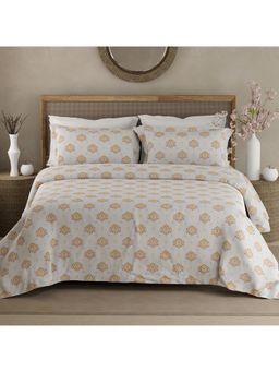 Boutique Living - Indo Musk 100% Kasturi Cotton 200 Tc White Floral King Bedsheet with 2 Pillow Covers