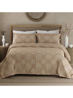Boutique Living - 100% Kasturi Cotton 200 Tc Light Brown Floral King Bedsheet with 2 Pillow Covers