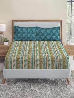 MYTRIDENT - Urban Comfort Queen Bedsheet with Pillow Cover, 100% Cotton, Midnight Bloom