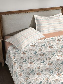 MYTRIDENT - Classic Printed Bedsheet with Pillow Cover 200 Tc, 100% Cotton, King Size Beige