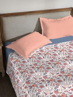 MYTRIDENT - Classic Printed Bedsheet with Pillow Cover 200 Tc, 100% Cotton, King Size Fiona Peach