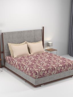 MYTRIDENT - Home Essential King Printed Bedsheet with Pillow Cover 144Tc, 100% Cotton Elaila Mauve