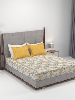 MYTRIDENT - Home Essential King Printed Bedsheet with Pillow Cover 144Tc, 100% Cotton Saher Yellow