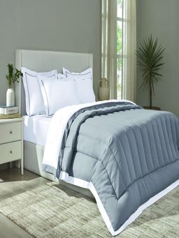 SANSAAR A D'DECOR BRAND LIVE CONSCIOUSLY - Brilliant White New Grey Double Comforter Bedding Set Queen