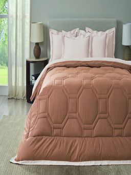 SANSAAR A D'DECOR BRAND LIVE CONSCIOUSLY - Cream Pink Brown Sugar Double Comforter Bedding Set Queen