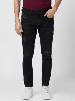 Spykar - Mid Rise Tapered Fit Black Jeans for Men