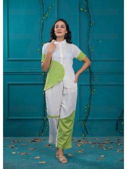 Roohaniyat - Women Green Blended Fabric Colorblock Shirt with Pant (Set of 2)