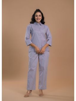 Roohaniyat - Women Lavender Cotton Stripes Shirt with Pant (Set of 2)