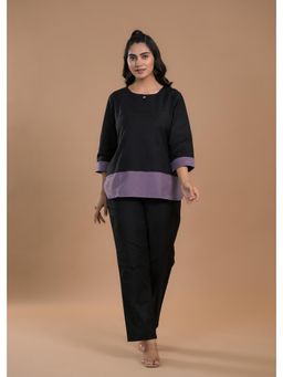 Roohaniyat - Women Black Cotton Colorblock Top with Pant (Set of 2)