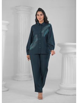 Roohaniyat - Women Blue Blended Fabric Printed Shirt with Pant (Set of 2)