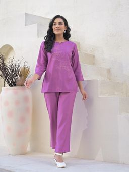 Roohaniyat - Women Pink Blended Fabric Embroidered Top with Pant (Set of 2)
