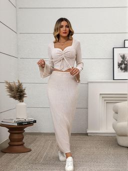Outzidr - Off Party White Ribbed Co Ord Set