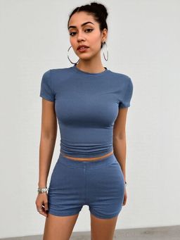 Outzidr - Blue Shorts And Street Style Top Co-Ord Set